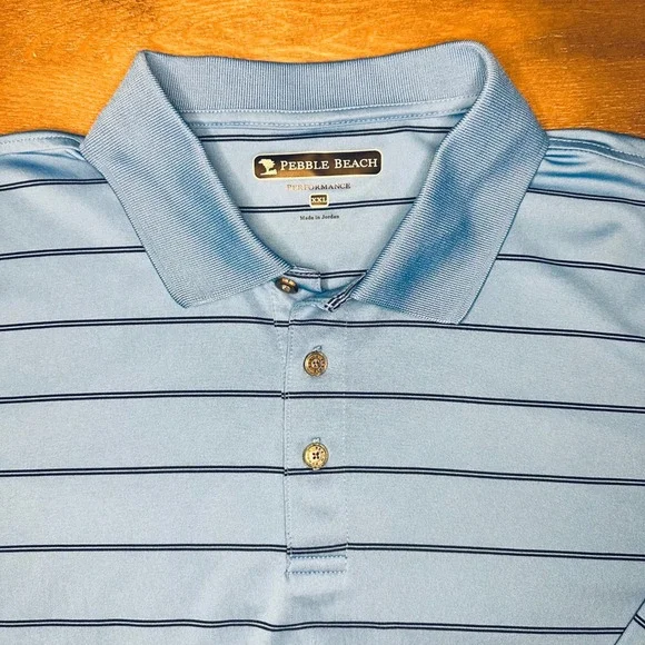 Pebble Beach Performance Mens Long Sleeve Polo Shirt Light Blue Stripe Size XXL - Picture 3 of 7